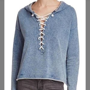 Generation Love Washed Out Blue Lace Up Front Pullover